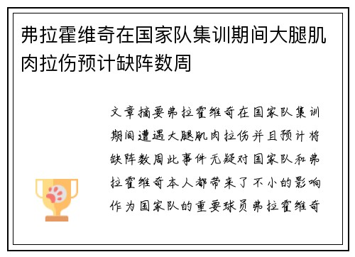 弗拉霍维奇在国家队集训期间大腿肌肉拉伤预计缺阵数周