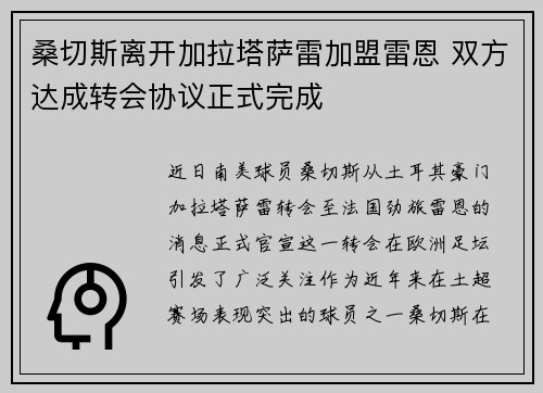 桑切斯离开加拉塔萨雷加盟雷恩 双方达成转会协议正式完成 桑切斯离开加拉塔萨雷加盟雷恩 双方达成转会协议正式完成